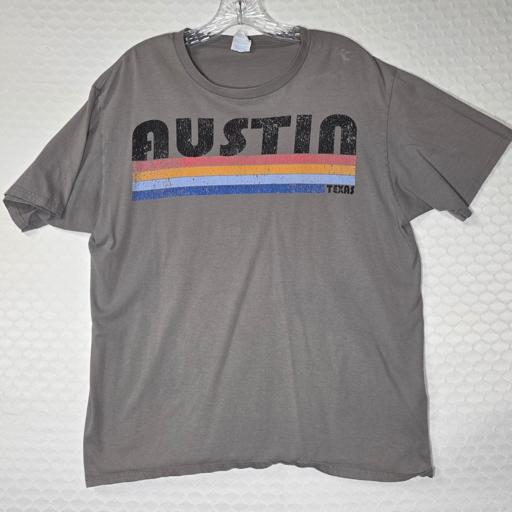 Port & Company Austin Texas Retro Stripe Graphic T-Shirt Gray Mens Large